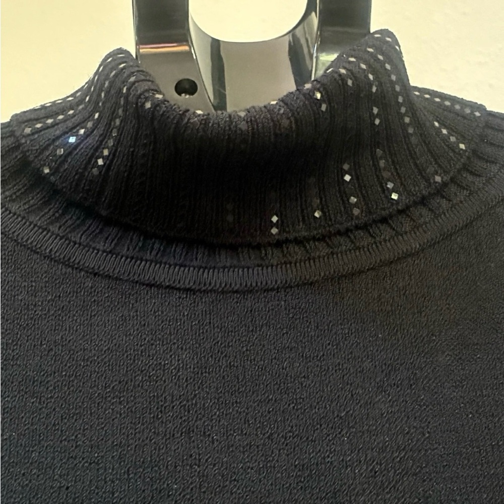 St John Evening by Marie Gray Black Turtleneck Embellished Knit Sweater 6 USA